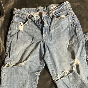 Old Navy Blue Straight Leg Jeans with Distressed Details